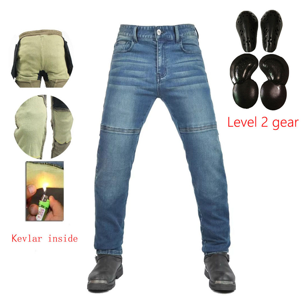 Motorcycle Gear Jeans - バイク用ジーンズパンツ | 柔らかい弾性インセットギア | 耐摩耗性・耐火性ケブラー保護層（腰と膝部分）