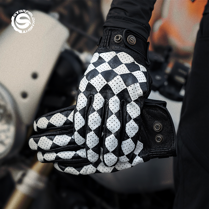 スターフィールドナイトブラック&ホワイトオートバイグローブレ - Motorcycle Gear White のレビューと価格