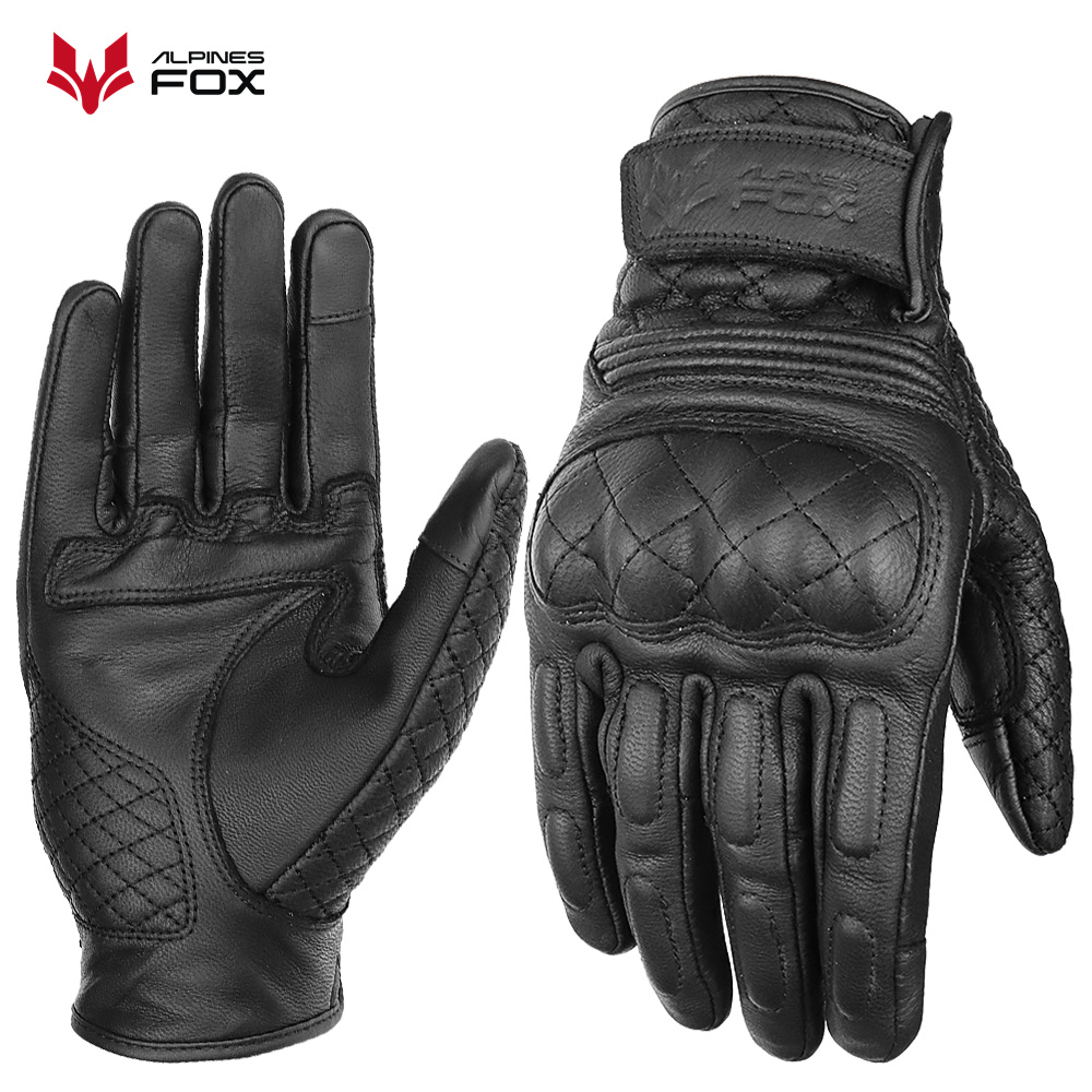 レトロオートバイ手袋本革フルフィンガー黒黄色男性女性保護具バ - Motorcycle Gear Alpine のレビューと価格